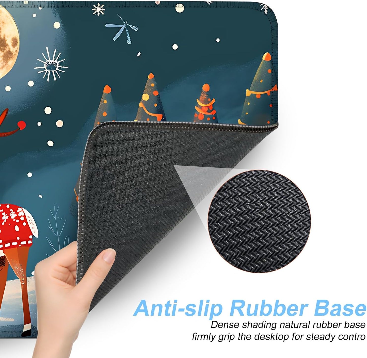 Christmas Reindeer Mouse Pad– Large Extended Desk Mat with Holiday Winter Snow Scene, Non-Slip Base Keyboard Pad for Home Office, Gaming, Workstation,31.5 x 11.8 in