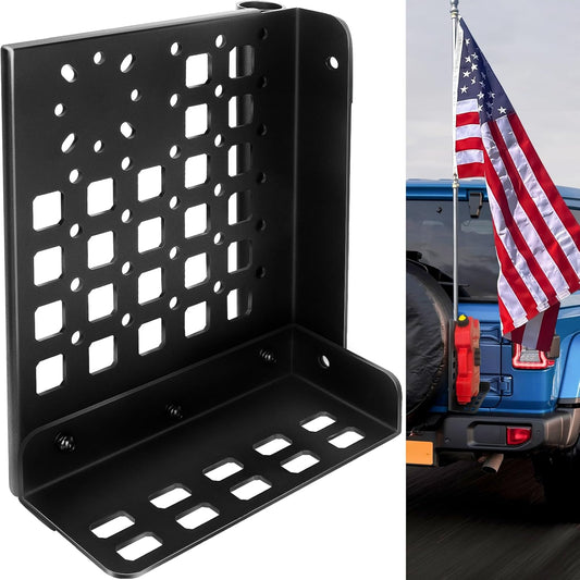 Gas Can Mount With Flag Pole Mount Holder For 2018-2025 Jeep Wrangler JL/JLU 4xe, Tailgate Step Foot Pedal Molle Panel Cargo Shelf Storage Bracket Fits Standard Gasoline Locking Pack Mount