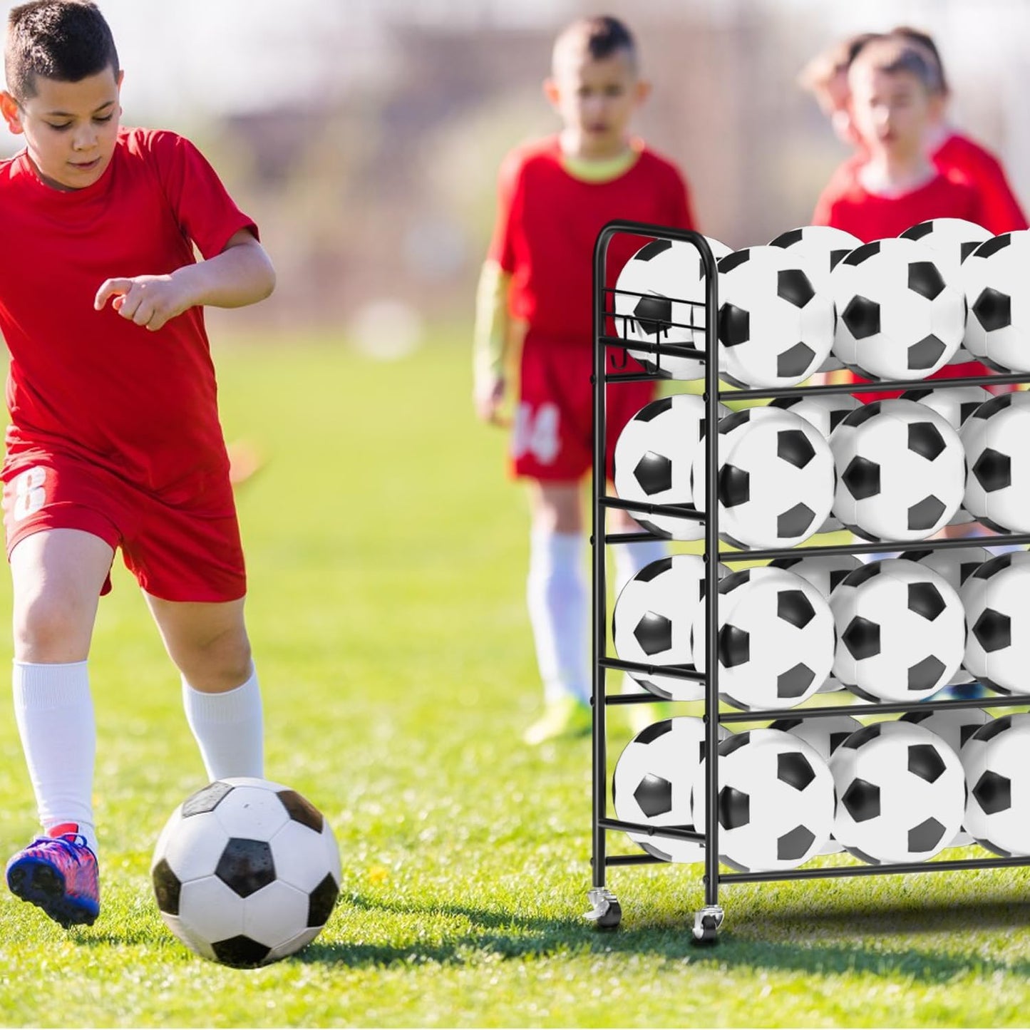 Ball Storage - Basketball Cart With Wheels Garage Volleyball Storage Sport Equipment Holder Organizer For Indoor Outdoor,Metal Storage Rack For Playgroup,Gym And School