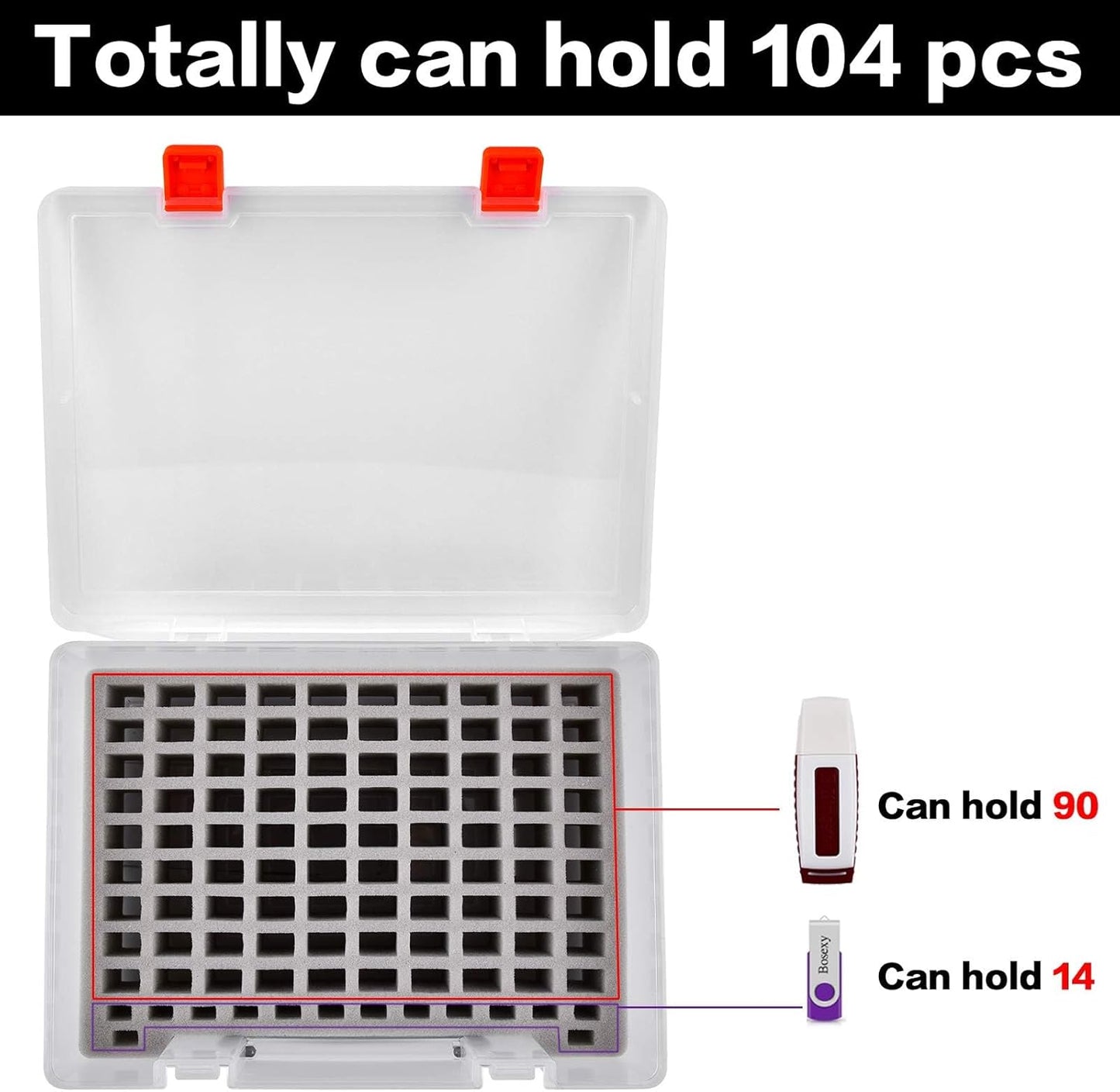 Flash Drive Case USB Memory Stick SD Card Storage Organizer- Holds 104pcs Thumb Drives Electronic Accessories Holder for Sandisk for Samsung for Inland for PNY for Netac (White)