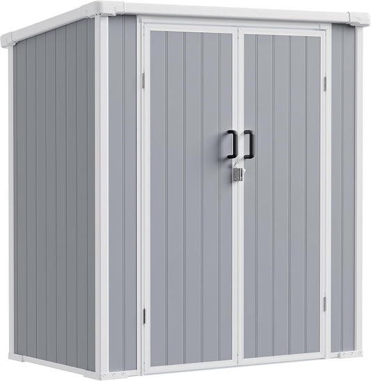 5x3 ft Outdoor Storage Shed with Floor, All-Weather Resin Tool Shed with 2 Shelves, Heavy-Duty Garden Shed for Yard, Bicycle, and Lawn Equipment, Easy Assembly, Aritic Light Gray