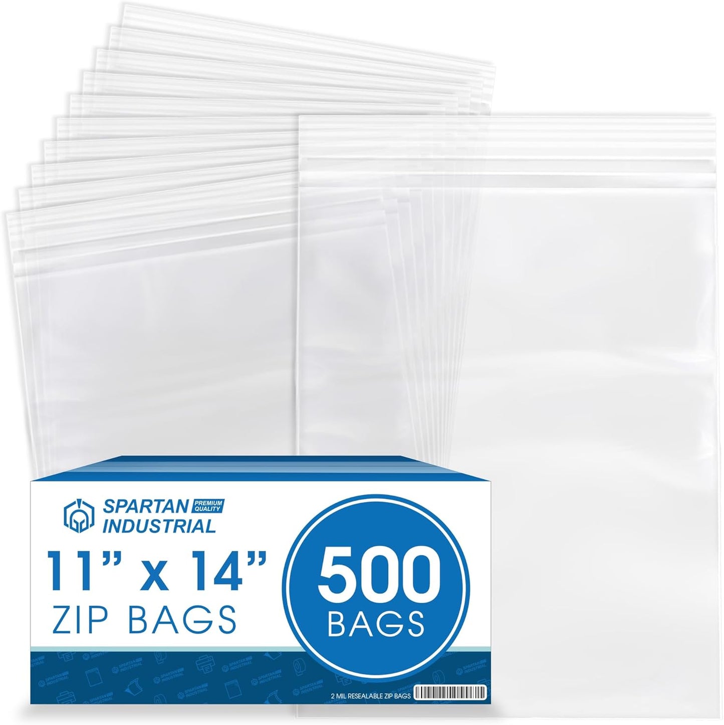 Spartan Industrial - 11” X 14” (500 Count) 2 Mil Clear Reclosable Zip Plastic Poly Bags with Resealable Lock Seal Zipper