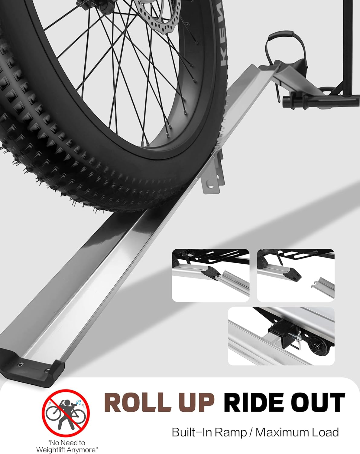 RokRack One Foldable 2-Ebike Rack with Ramp, 200 lbs Capacity, Hitch Mount Electric Bike Rack, Fits up to 5" Fat Tire Width and 50" Wheelbase, Ebike Carrier Rack for 2" Receiver for Cars SUVs Vans RVs