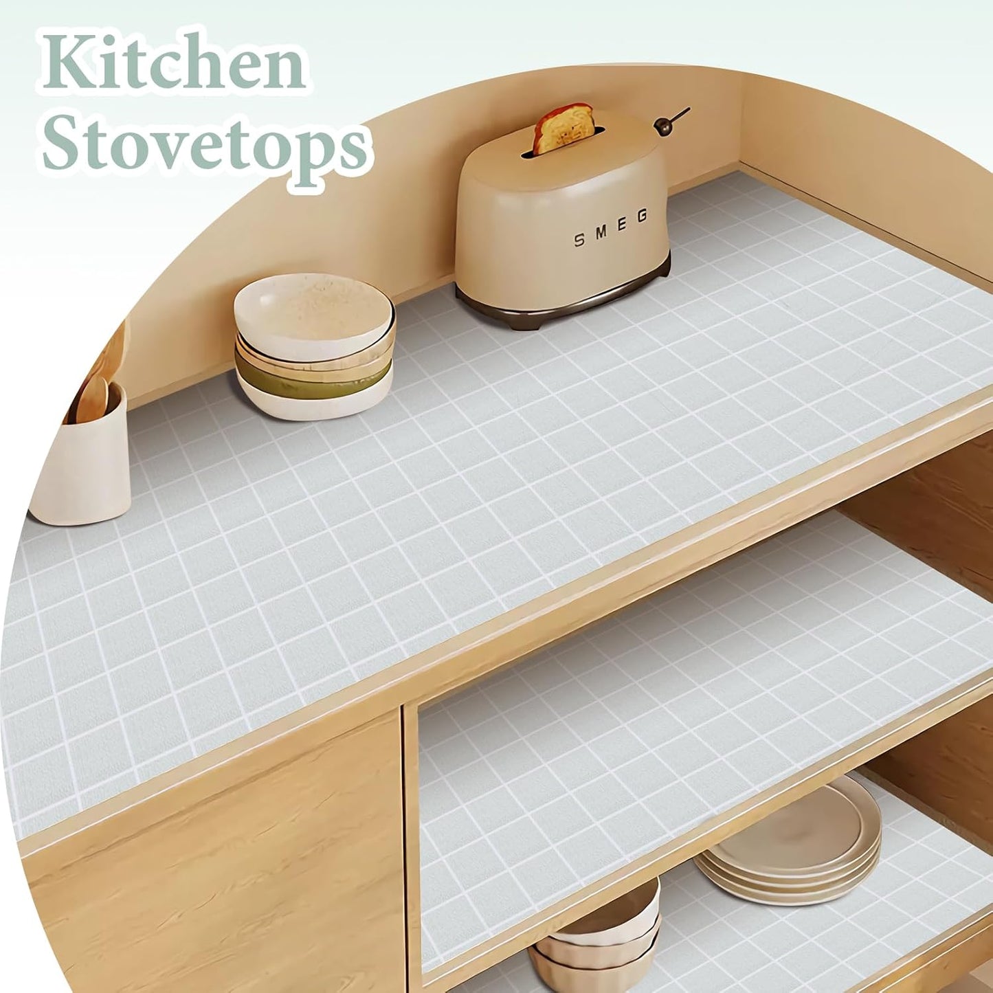 Drawer and Shelf Liner for Kitchen Cabinet: 12 in X 30 Ft Non Slip Waterproof Shelf Paper Non Adhesive Refrigerator Liners Light Gray Grid Easy Liners for Bathroom