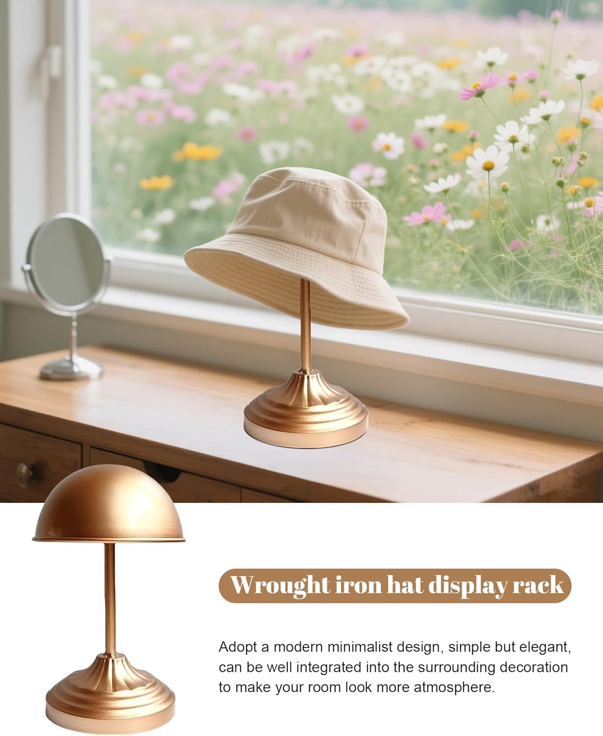 CHADWICK Vintage Dome-Shaped Hat Stand - Freestanding Hat Display Rack for Cowboy Hats, Wigs, and Caps - Antique Bronze Finish