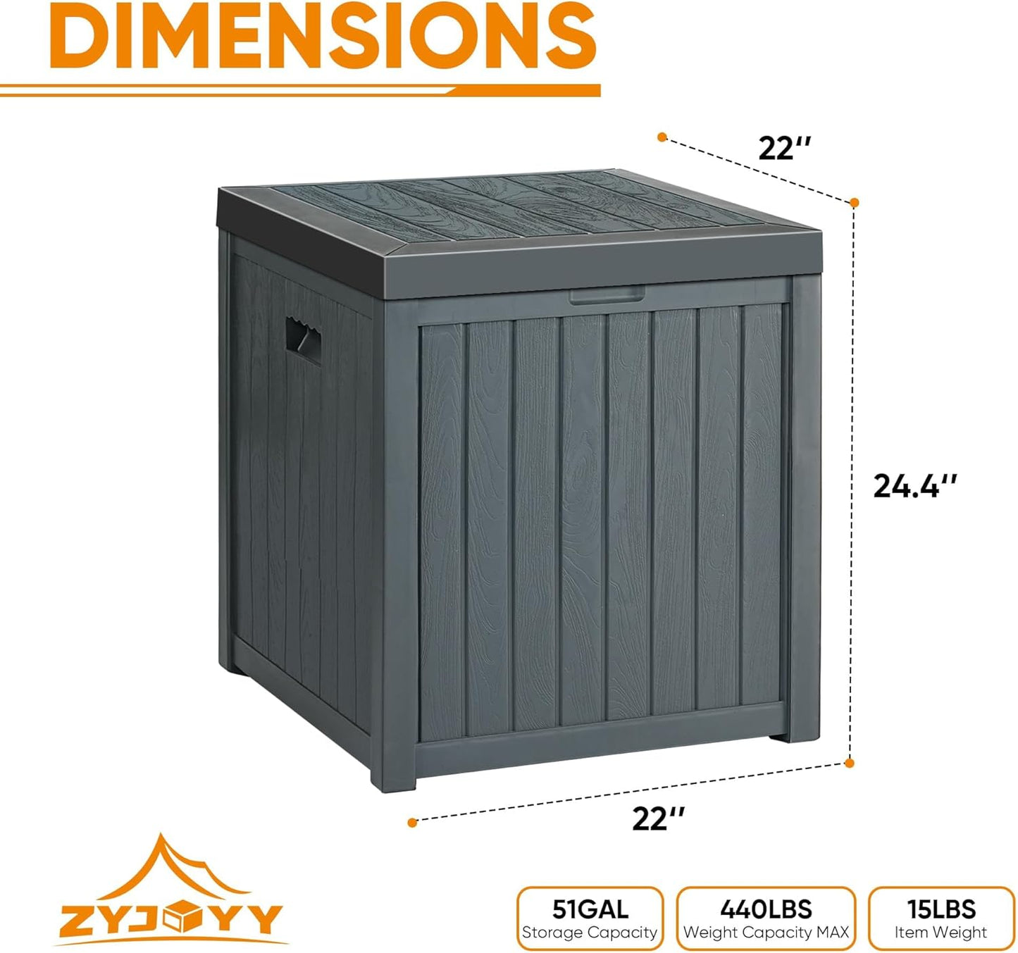 ZYJOYY 51 Gallon Resin Deck Box, Outdoor Storage Box Waterproof for Patio, Garden, Pool, and Deck, Storage Solution for Cushions, Tools, Delivery Packages, Grey
