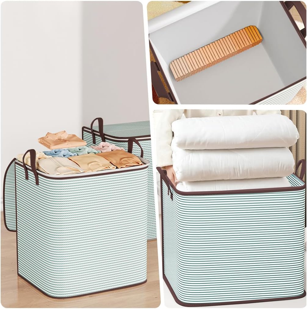 Large Clothes Storage Bins, 4 Pack Foldable Blanket Storage Bags, Storage Containers for with Reinforced Handle and Zippers for Bedroom, Closet, Comforters, Pillows, Toys
