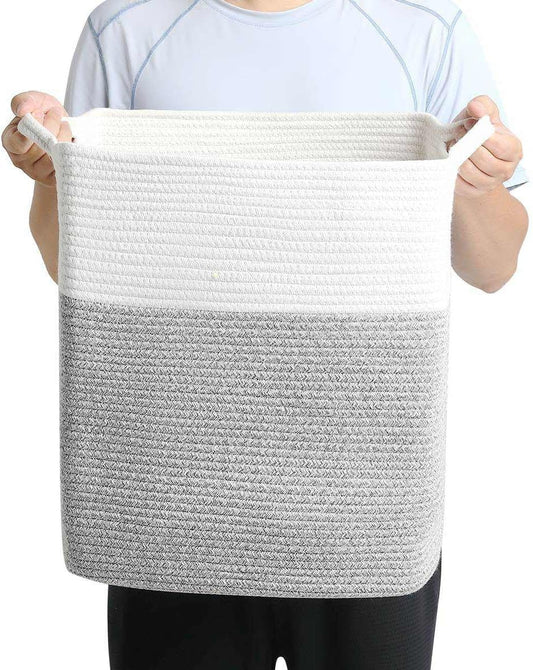 Tall Laundry Basket With Handles,Woven Cotton Rope Big Laundry Hamper Sorters,Versatile Storage for Dirty Clothes,Baby Toys,and Blankets in Bathroom, Nursery,and Living Room (Silver Gray, 50L)