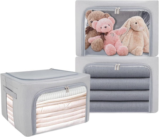 UUBEMM Clothes Storage Bins with Foldable Sturdy Frame,Stackable Storage Box for Closet Shelf Organizers for Seasonal Clothing,Blankets,Towel Bed Sheets,Toys Gift Others (Medium -40L x3PACK, Grey)