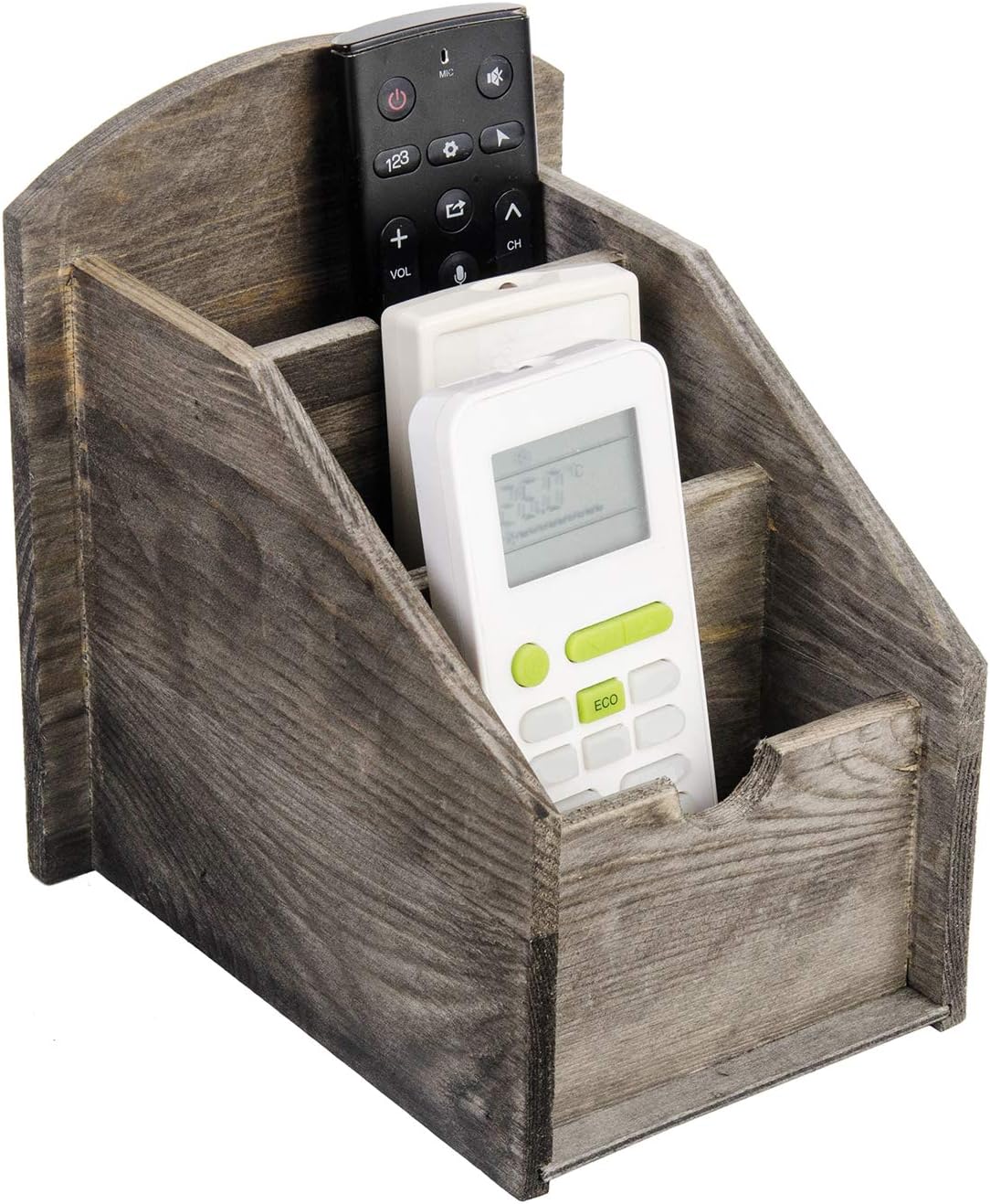 VERGOODR 3 Slot Rustic Wooden Remote Control Frame Media Organizer,Office Supply Storage,Magazine Pen Holders (Rock grey)