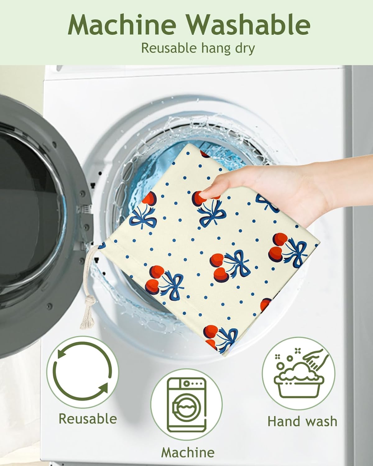 Plastic Bag Holder, Grocery Bag Organizer - 1 Pack Cute Kitchen Dispenser Holders Reusable Shopping Western Hanging Wall with Adjustment Drawstring Closure for Women Home, Cherry