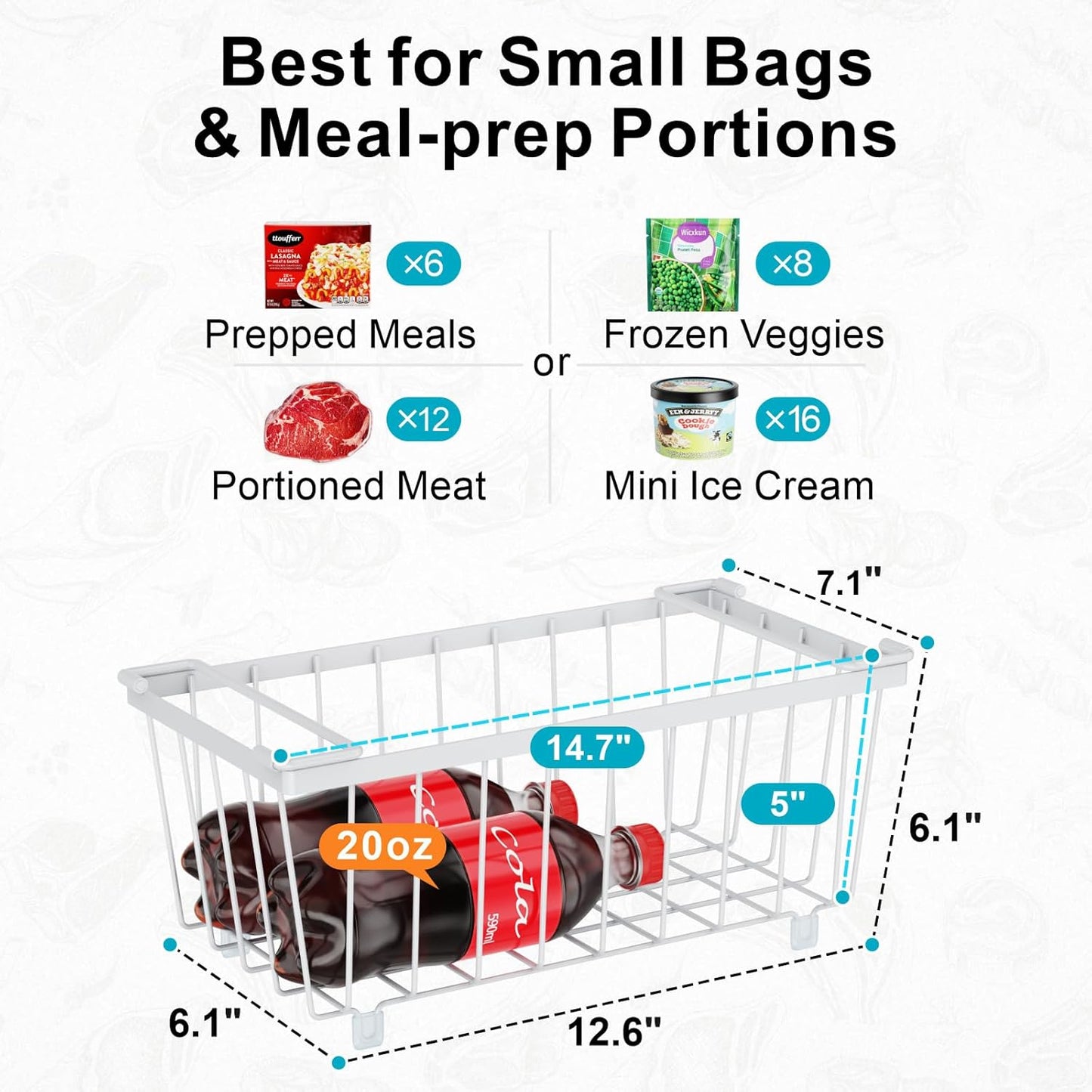 iSPECLE Deep Freezer Organizer Bins - 4 Pack Stackable Small Freezer Organizer Bins for 5 to 7 Cu.FT Small Chest Freezer Sort Frozen Food Easy to Get Food from Bottom without Digging in Freezer, White