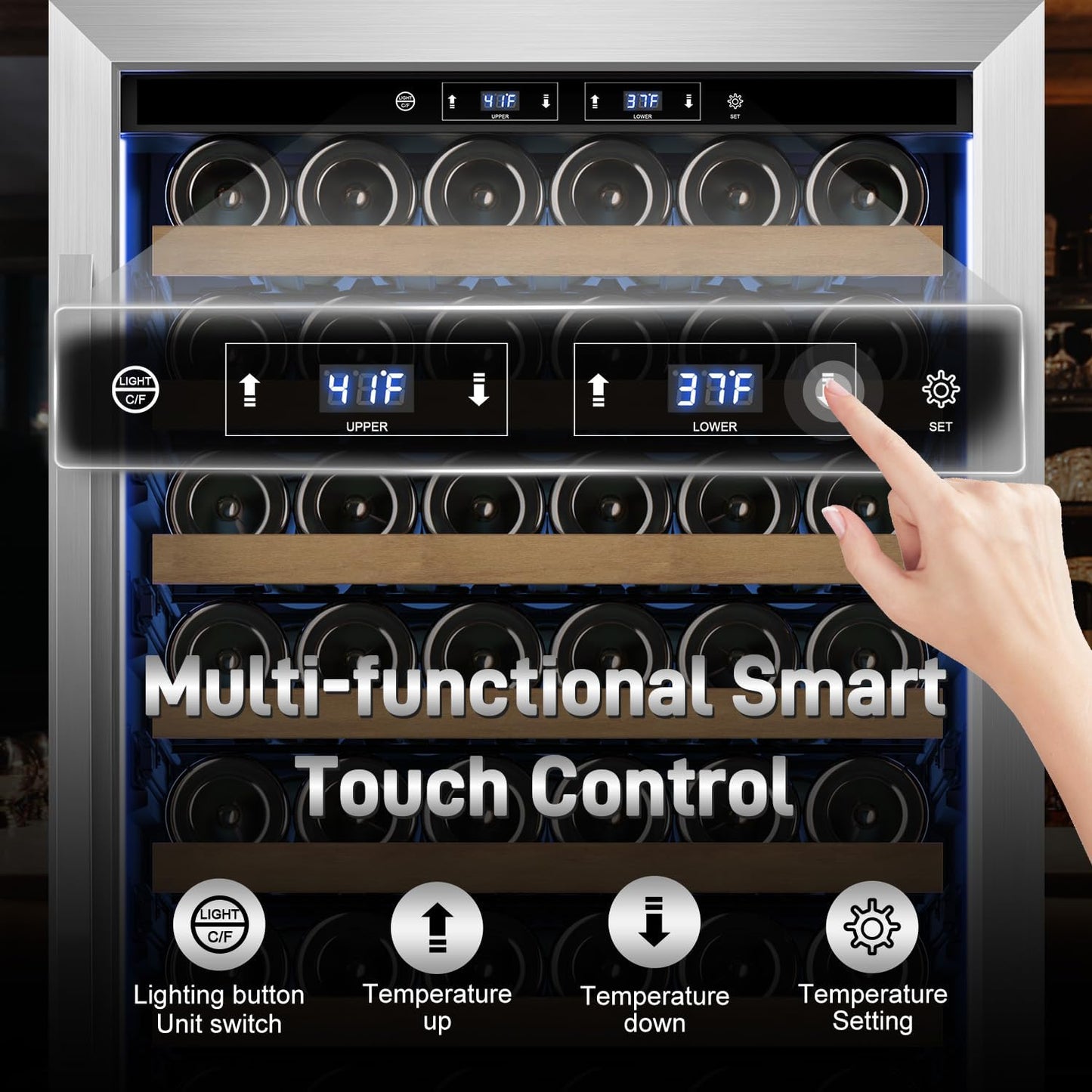 24 Inch Wide Wine and Beverage Refrigerator, 2 IN 1 Dual Zone Wine Cooler, Built-In/Freestanding Beverage Wine Fridge with Safety Lock, Low Noise and Fast Cooling Silver