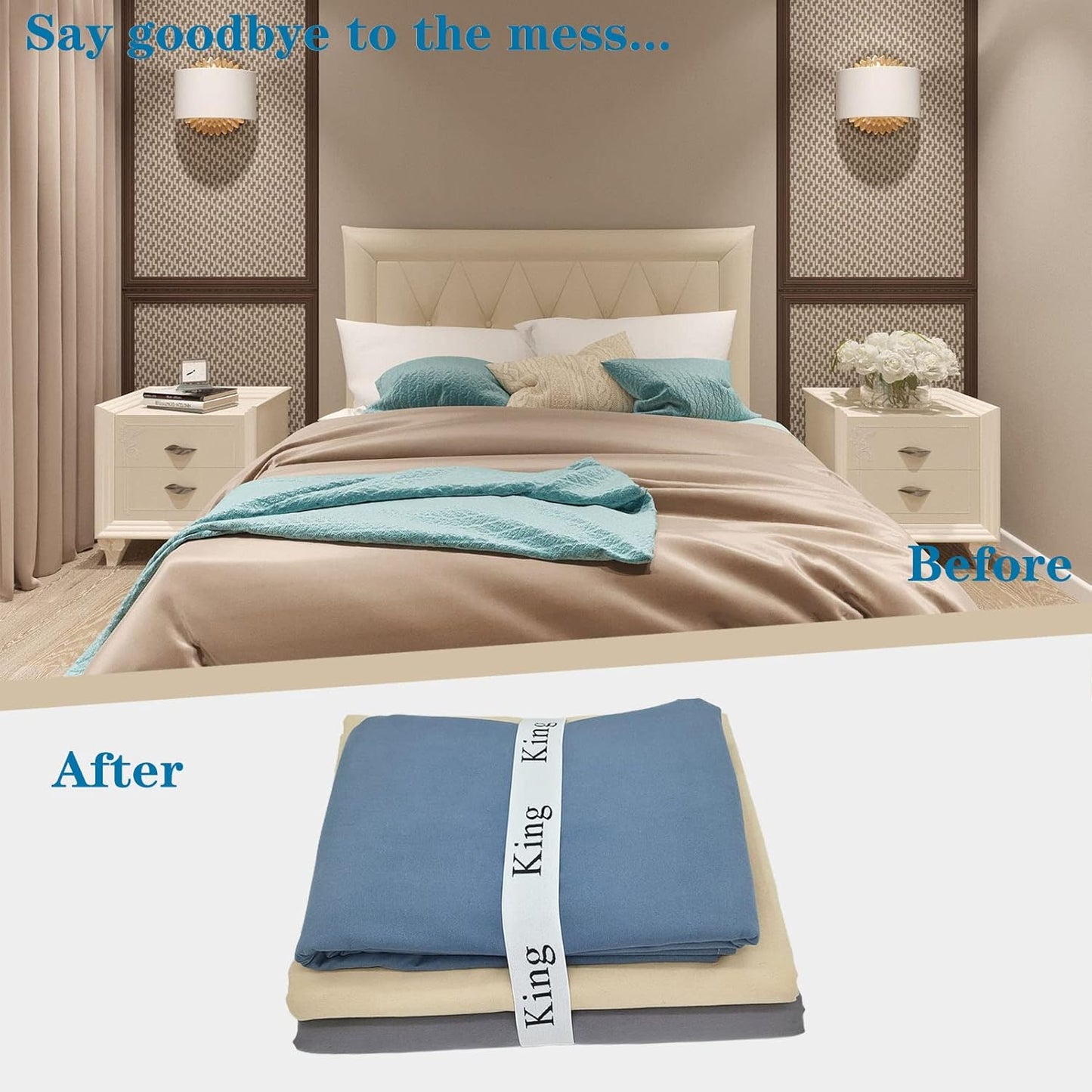 4 Pieces Bed Sheet Organizer Bands, Sheet Organizers and Storage Label Bands, Sheet Label for Bedding, Sheets Organizer for Closet,Sheet Keepers Linen Labels Bedding Bands (4Pcs King)