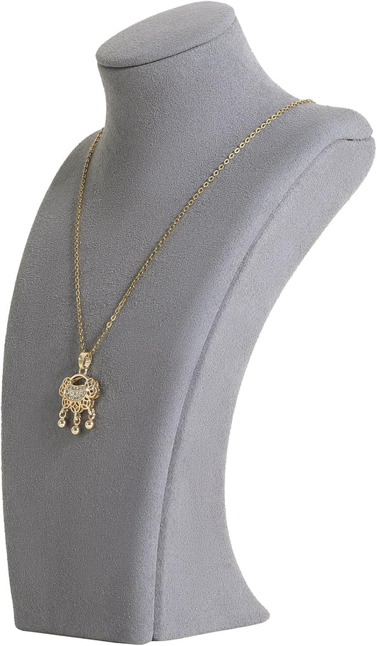 GemeShou Grey necklace storage organizer for sale, Velvet necklace holder stand, jewelry bust display stands, Jewelry Mannequin for Countertop, Showcase【Grey-Small height 7.68 inch】