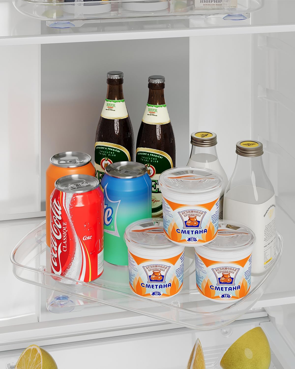 HIYOHIYO Clear Lazy Susan Organizer for Refrigerator Rectangular Fridge Turntable Organizers and Storage Pull Out & 360°Rotating for Cabinet, Pantry, Kitchen, Table, Bathroom (1-Pack 13.7"x10.2")