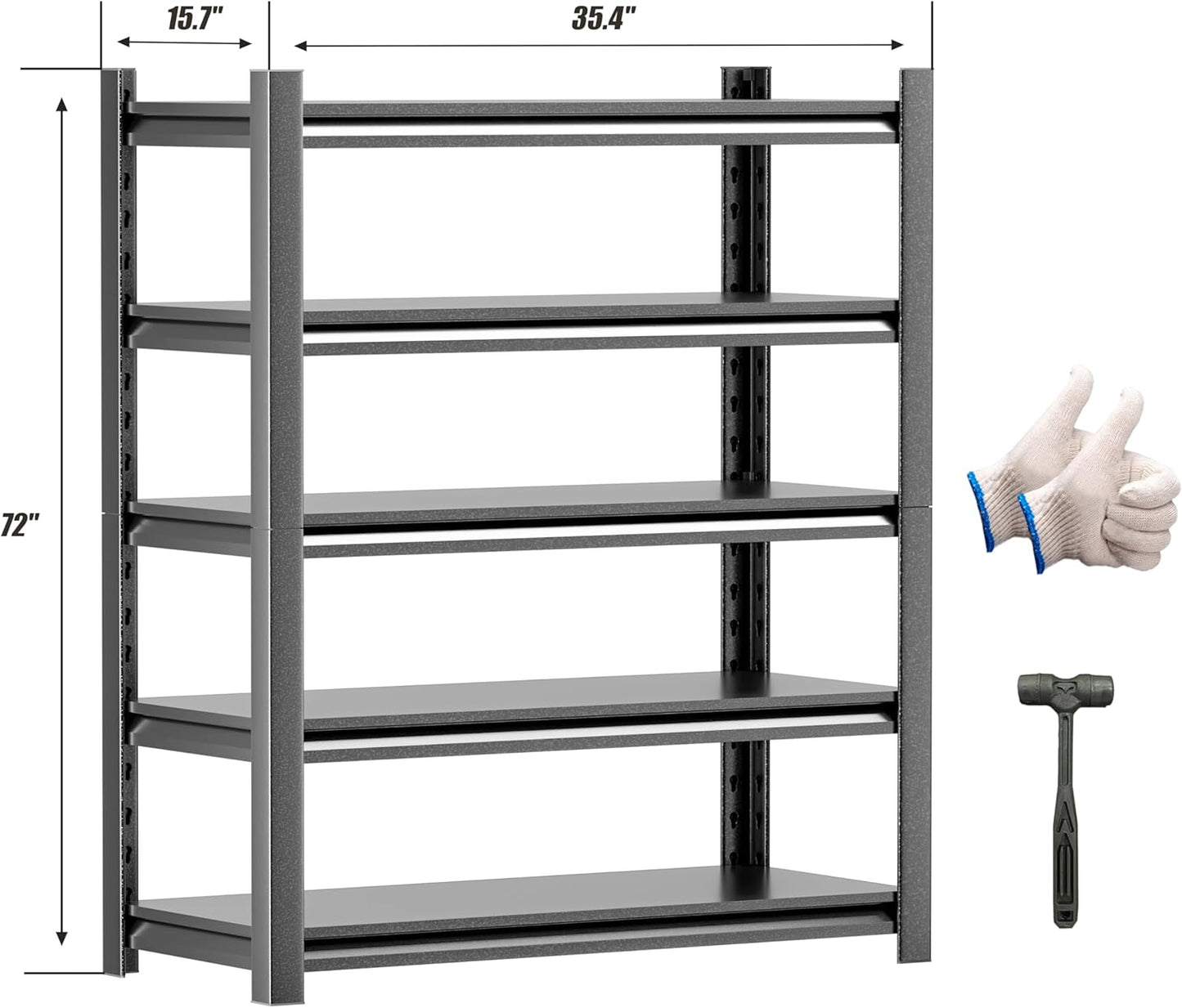 Heavy Duty Garage Shelving Unit, 72" H 2000 LBS Metal Storage Shelves, 5 Tier Adjustable Shelving Units for Organization, Heavy Duty Garage Storage Rack (72''H x 36''W x 16''D)