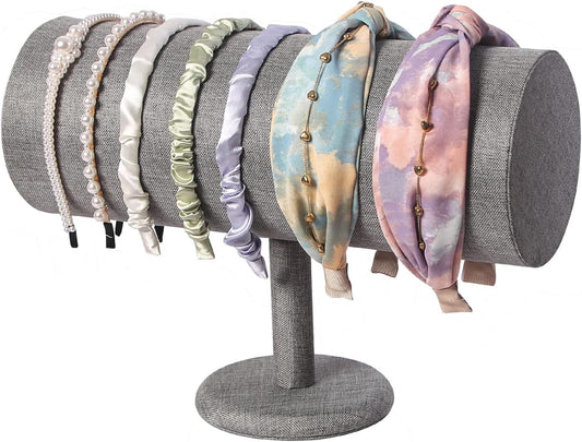 T-Bar Headband Holder Organizer for Show, Soft Velvet Hairband Stand Display, Hair Hoop Accessories Jewelry Storage for Home Bedroom (Gray Linen)