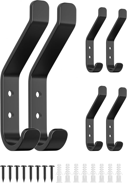 Coat Hooks Wall Mount for Hanging: 20LB Sturdy Hanger for Backpack, Towel, Bag, for Closet, Bathroom, Door, Mushroom, Stainless Black 6 Pack, 3.75"