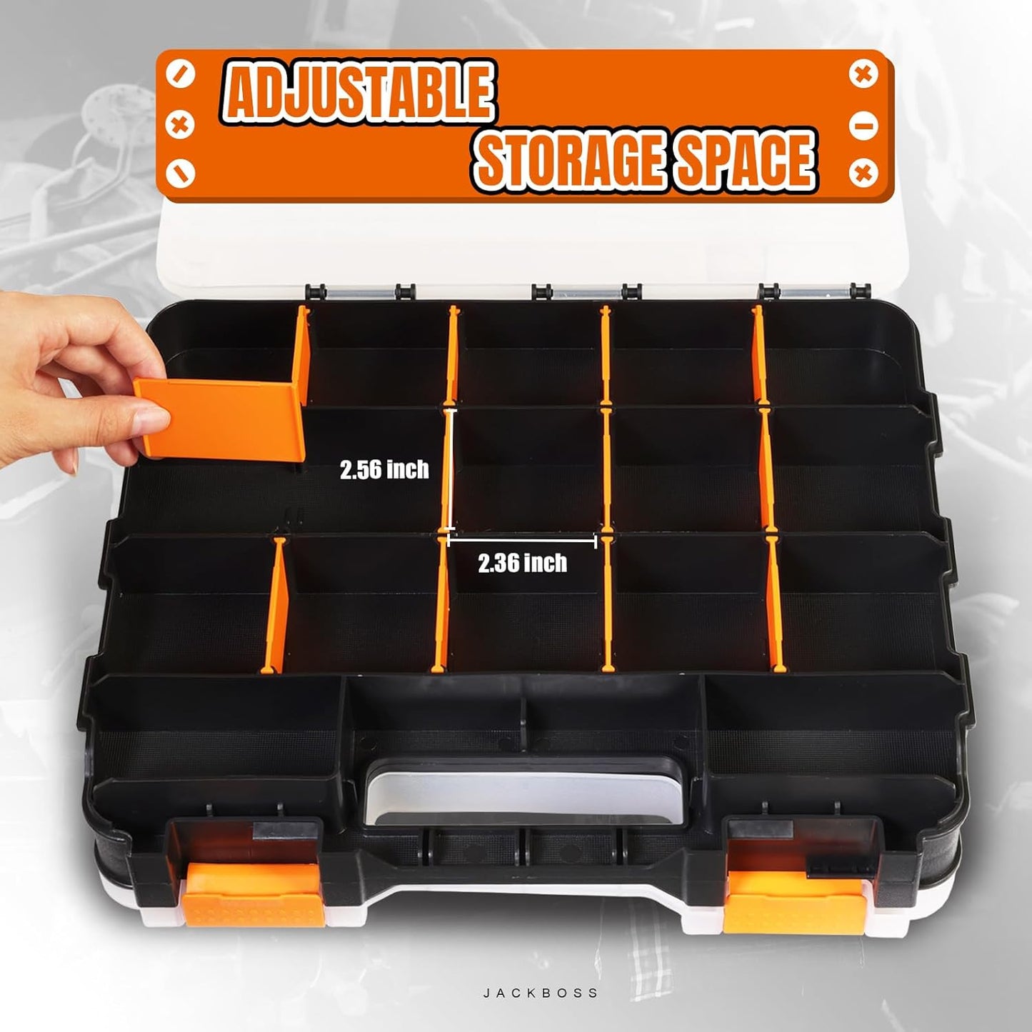 Generic Tool Box with Transparent Lid, Double Side 34-Compartments Organizer Box with Removable Dividers for Hardware, Screws, Bolts, Nails, Beads, Jewelry and Fishing Accessories, Orange, 4 Packs
