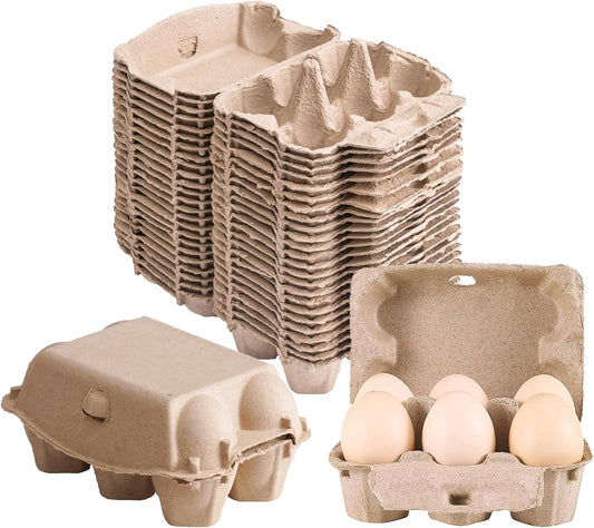 30 Pack Half Dozen Egg Cartons, Blank Natural Pulp Egg Carton Bulk 6 Count for Chicken Eggs or Duck Eggs, Reusable, Protects, Egg Storage Containers for Home Kitchen and Farmhouse (30 PCS 6 Count)