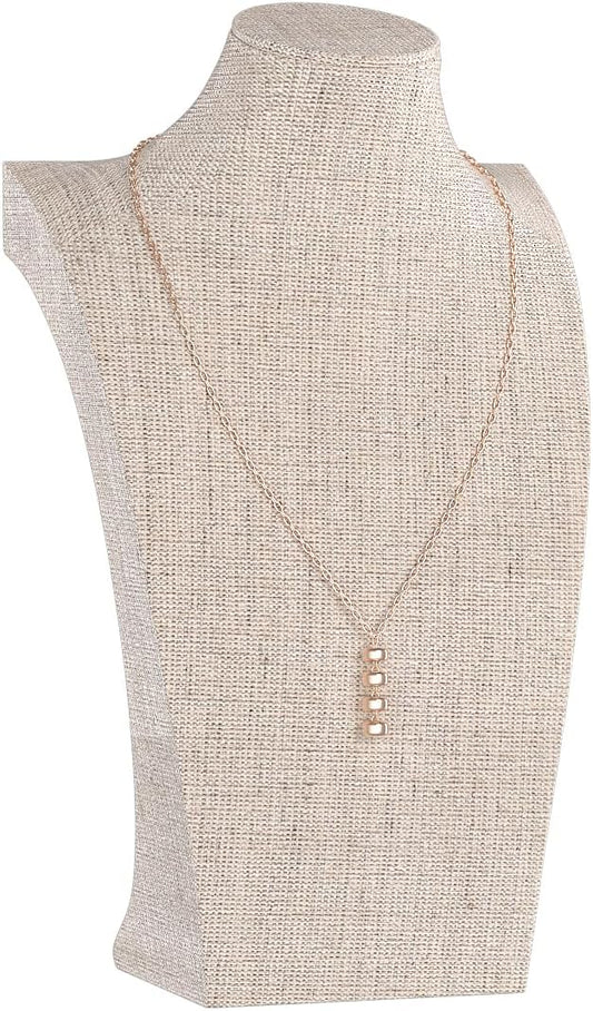 Necklace Bust Display Stand, Necklace Holder, Pendant Chain Necklace Organizer for Women (Yellow Linen, L 1PCS)
