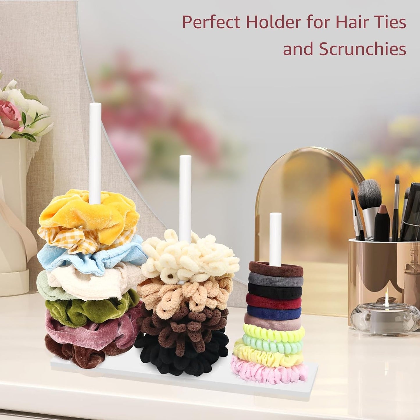 SMUK 3-Tiers Acrylic Scrunchie Holder Organizer, White Hair Tie Holder Stand for Women Teen Girls Scrunchie Storage Scrunchy Hair Accessories Organizer