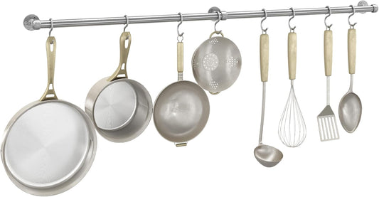 ROTHLEY Hanging Pot Rack Hanger: 39.4 Inch Stainless Steel Pot and Pan Hanger Pot Rack Wall Mounted Hanging Pots and Pans Rack Pot Hangers for Kitchen Wall Kitchen Rail with Hooks (Brushed)