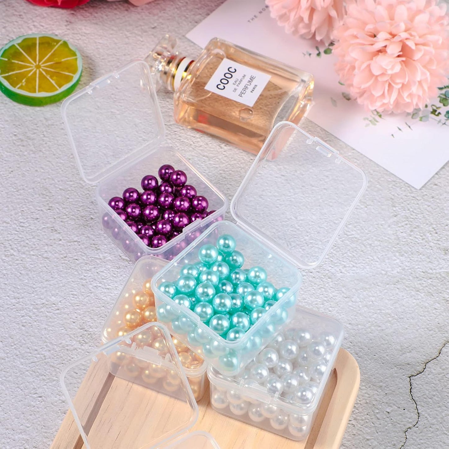 48 Packs Clear Small Plastic Containers Transparent Storage Box with Hinged Lid for Small Items Crafts Jewelry (2 x 2 x 1.4 Inches)