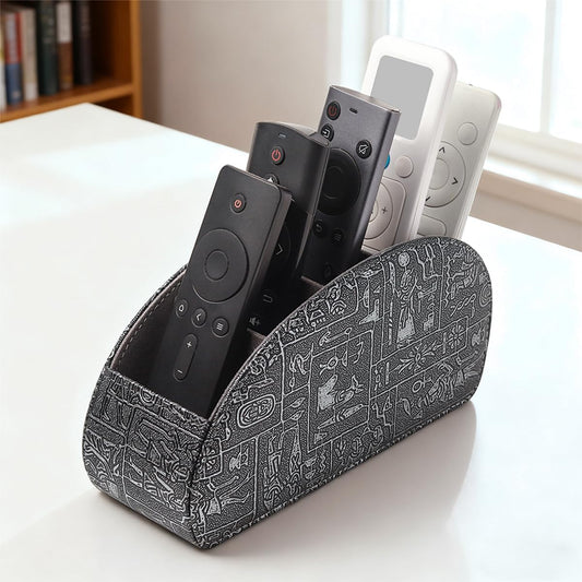 Remote Control Holder with 5 Compartments, Upgraded PU Leather TV Remote Caddy Desktop Organizer for Easy Store and Take Remote Controllers, Office Supplies, Media Accessories(Retro Silver)