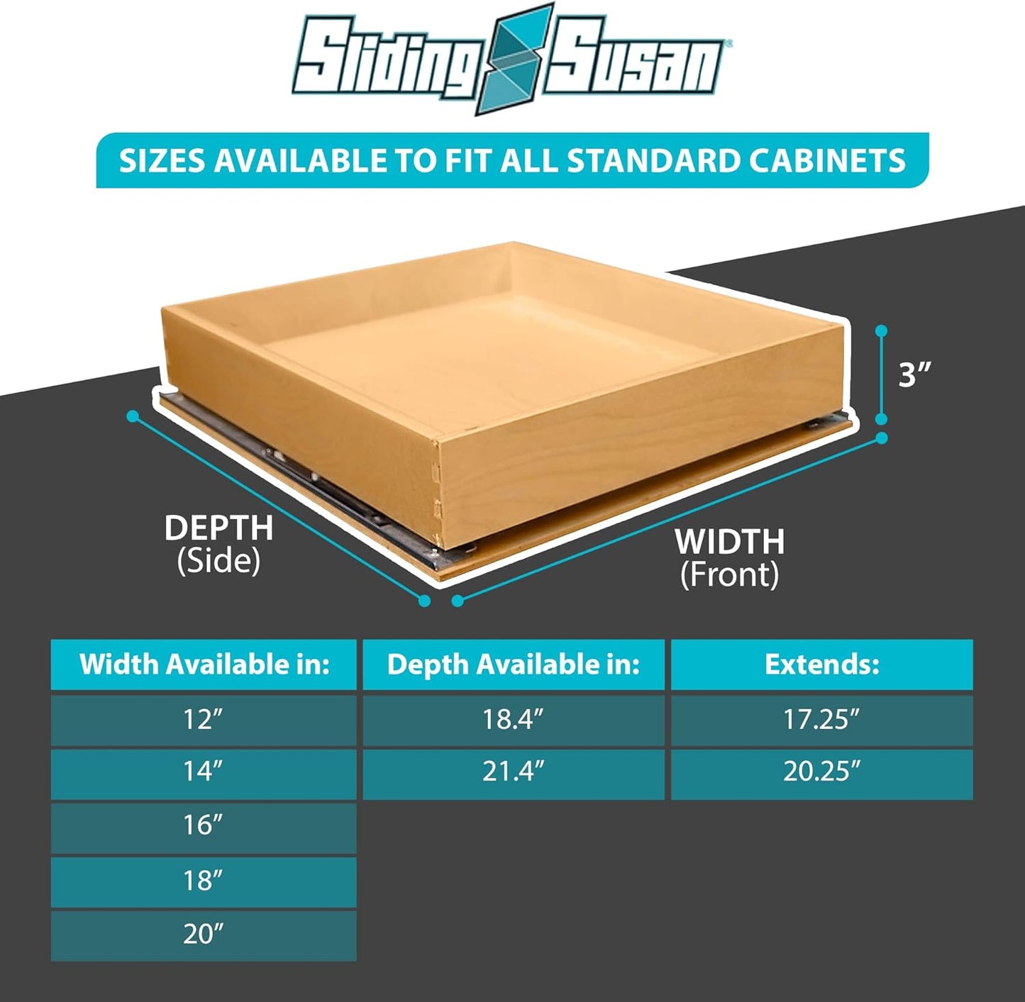 SlidingSusan Pull Out Drawer Organizer for Cabinets, Gliding Soft Close Shelves for Kitchen, Pantry, Bathroom, & Storage Organization, 9 Ply Baltic Birch, 16 Inch Wide x 18 Inch Deep