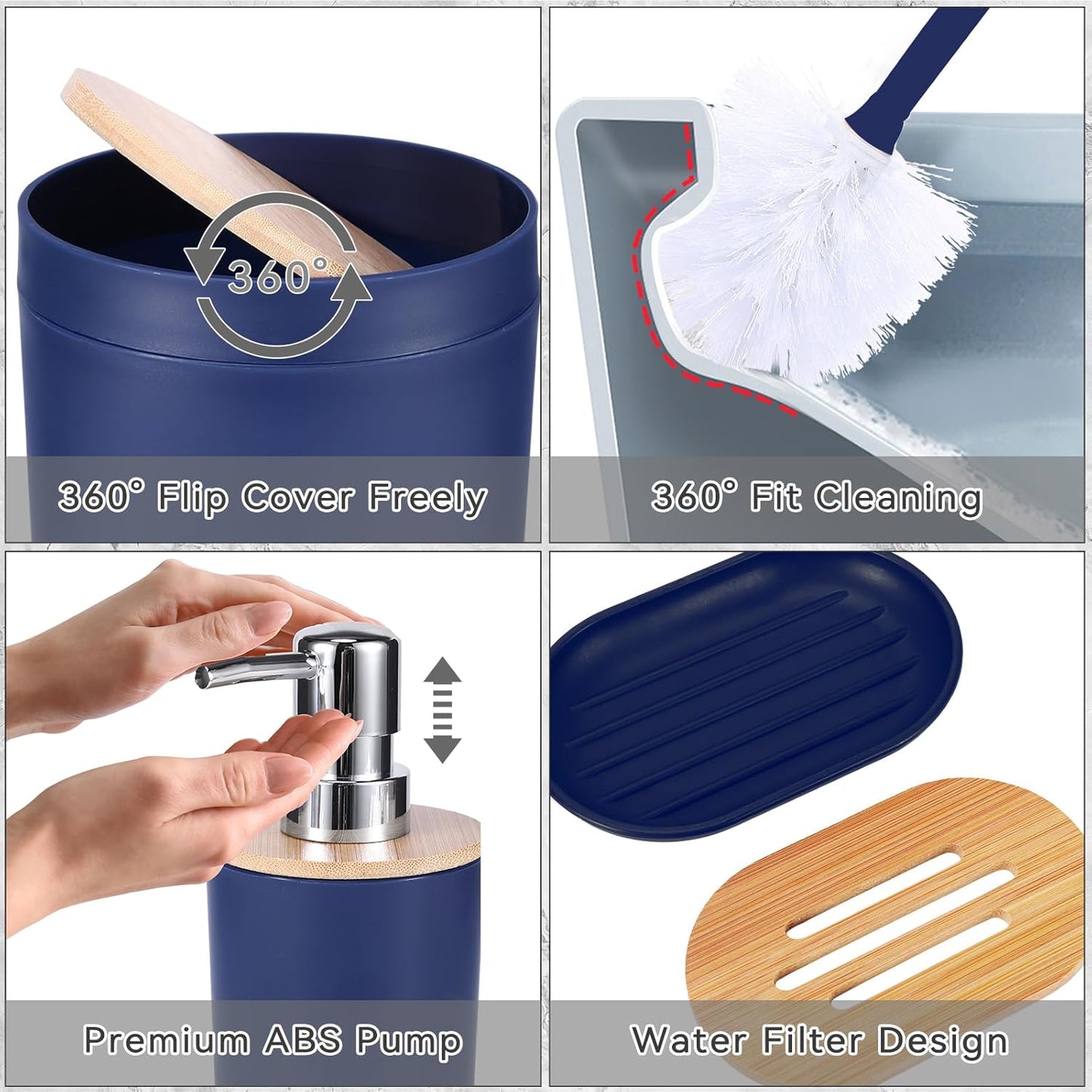 iMucci Bathroom Accessories Bathroom Sets with Shower Curtain, Bath Towel Set, Trash Can, Toilet Brush, Soap Dispenser, Bathroom Accessories Set Complete