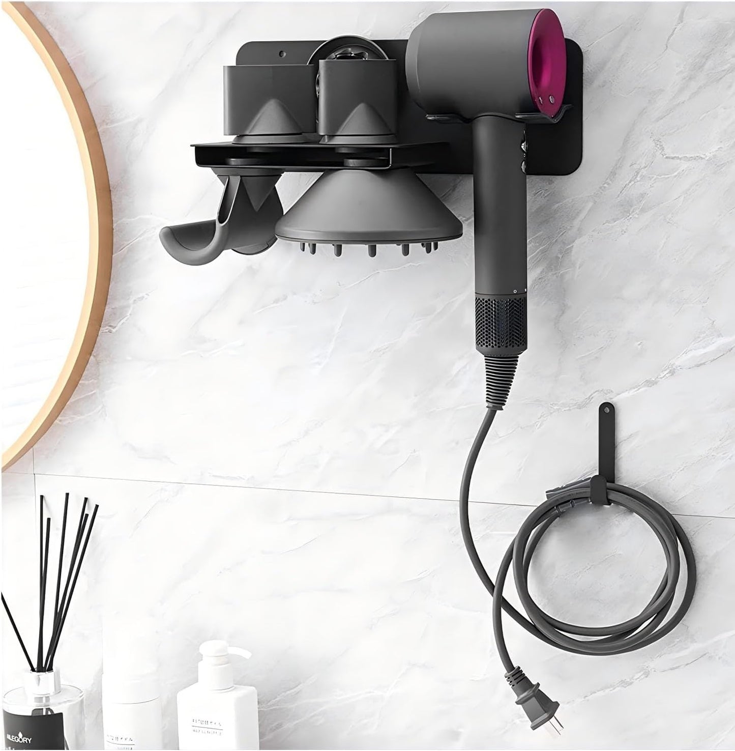 Hair Dryer Wall Mount Holder Compatible with Dyson Supersonic,Hair Styler Nozzle Attachments Organizer Storage Bracket for Bathroom