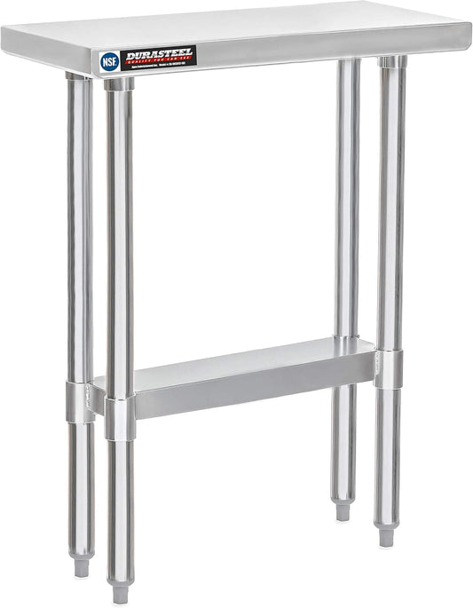 DuraSteel 30x12 Narrow Stainless Steel Table - NSF Small Food Prep Worktable - Counter Height Metal Side Station with Under Shelf - For Laundry Room, Kitchen, Outdoor Grill, Small Spaces