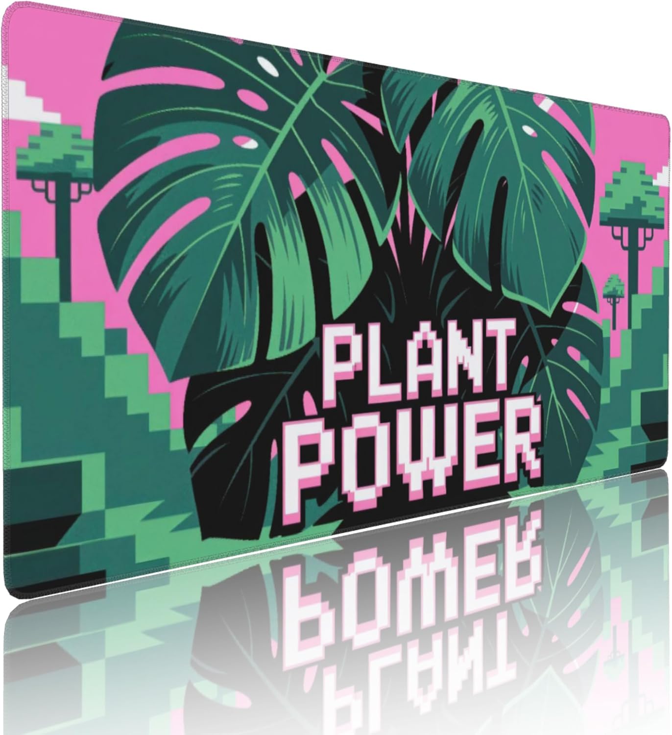 Pixel Plant Power Large Mouse Pad, Cool Gaming Desk Mat, XXL Keyboard Desk Pad Mat for Desktop, 35.4"x15.7" Non-Slip Base Big Mousepad with Stitched Edges