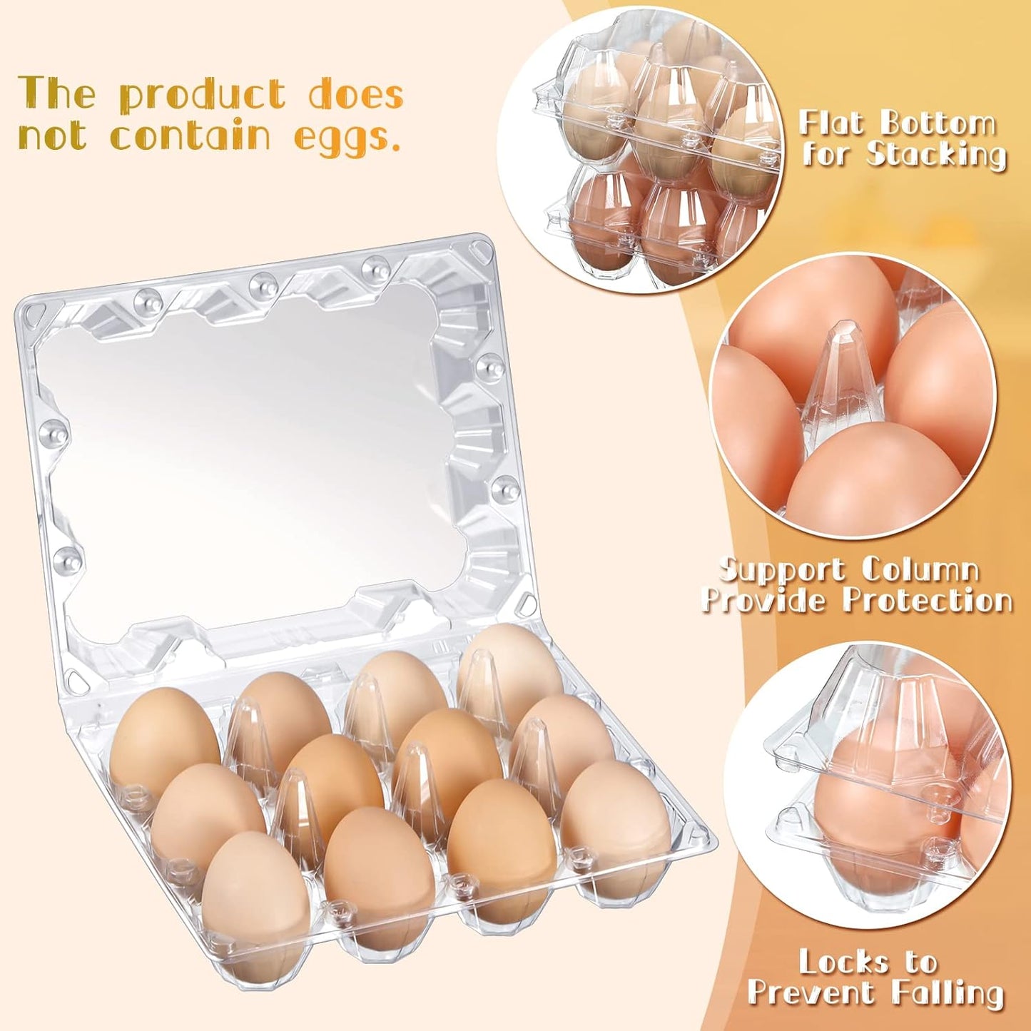Zubebe 200 Pieces Clear Plastic Egg Carton - Bulk Empty Chicken Tray Holds Securely for Farm Business Market Home Refrigerator Storage (3 x 4 Grids)