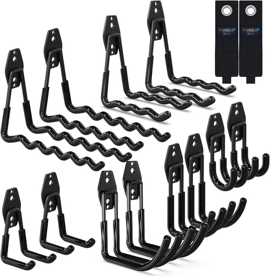 3-H Heavy Duty Garage Hooks with Extra Welding Spots, Utility Hooks for Hanging, Garage Organizer for Garden, Lawn, Yard Tools, Chairs, Ladders, WeedEater, Shovel(Black)