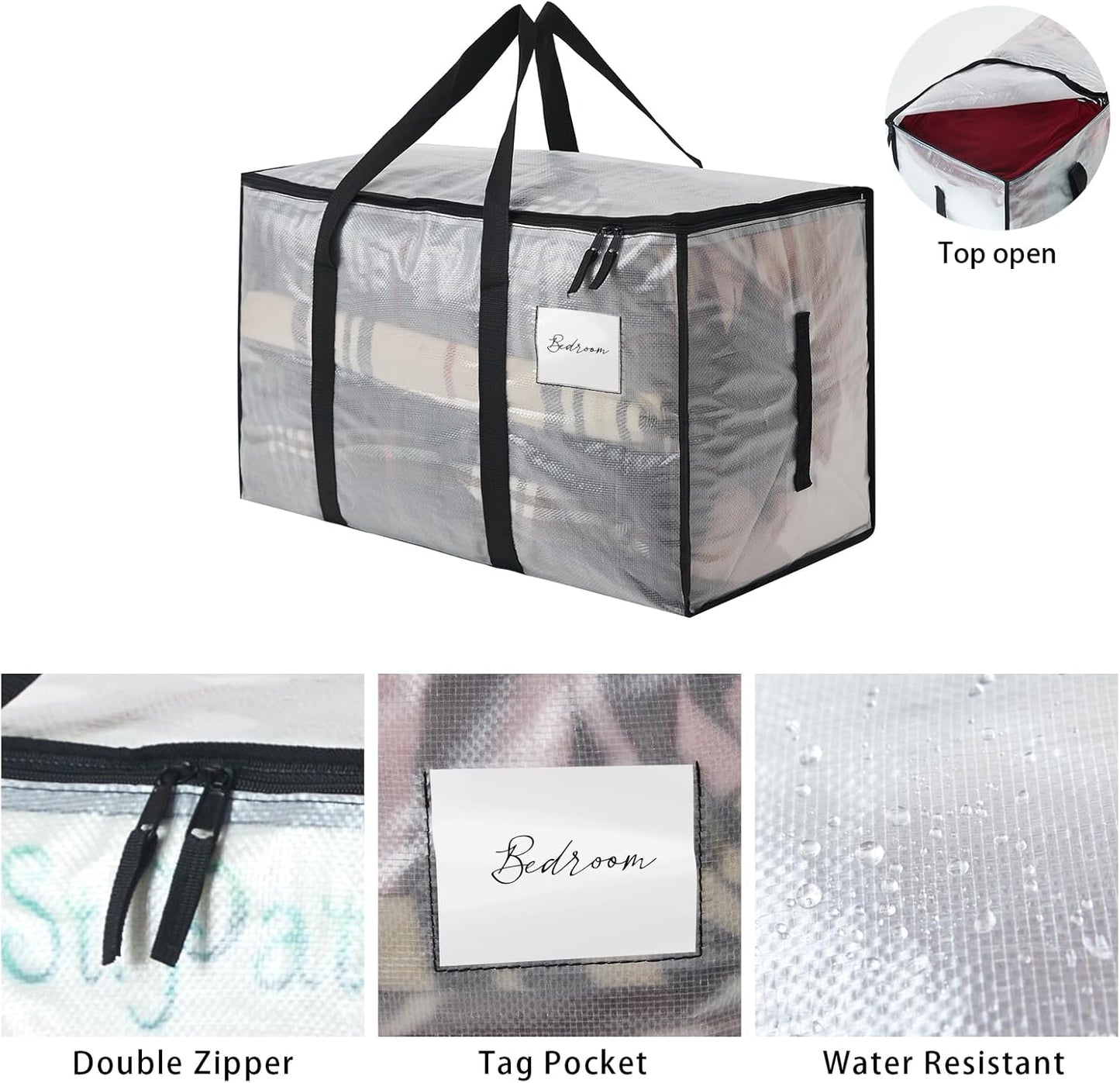 Heavy Duty 93L (24.5 Gallon) Stackable Storage Bins with Fully Openable Lids,Moving Bags Heavy Duty, Clear Plastic Totes for Moving Storage, Home Organization, Christmas Decorations. 8 pack