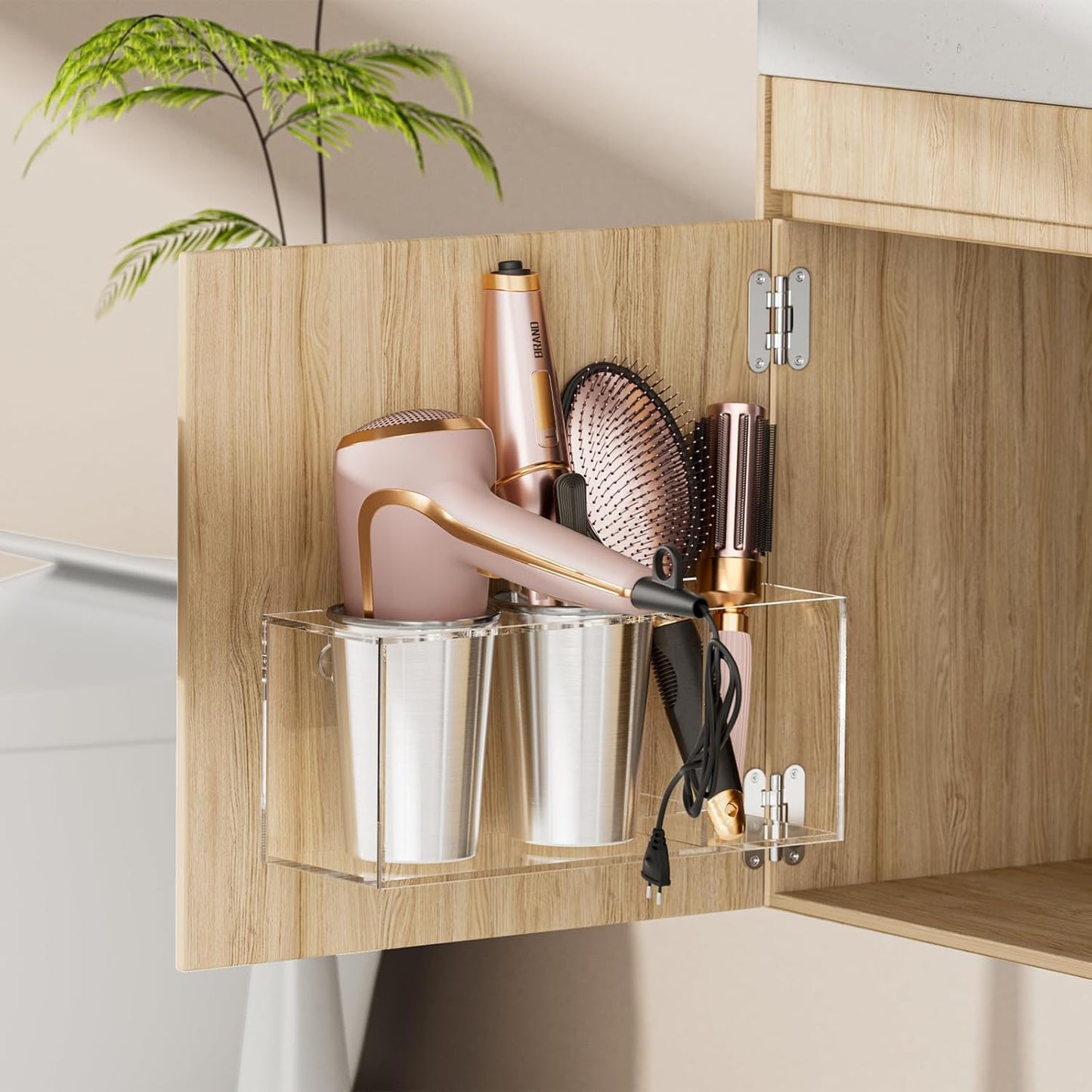 Hair Tool Organizer Acrylic: Hair Dryer Holder Wall Mount - Blow Dryer Holder Cabinet Door - Bathroom Countertop Organizer for Curling Iron Hot Styling Tools Flat Iron - Clear