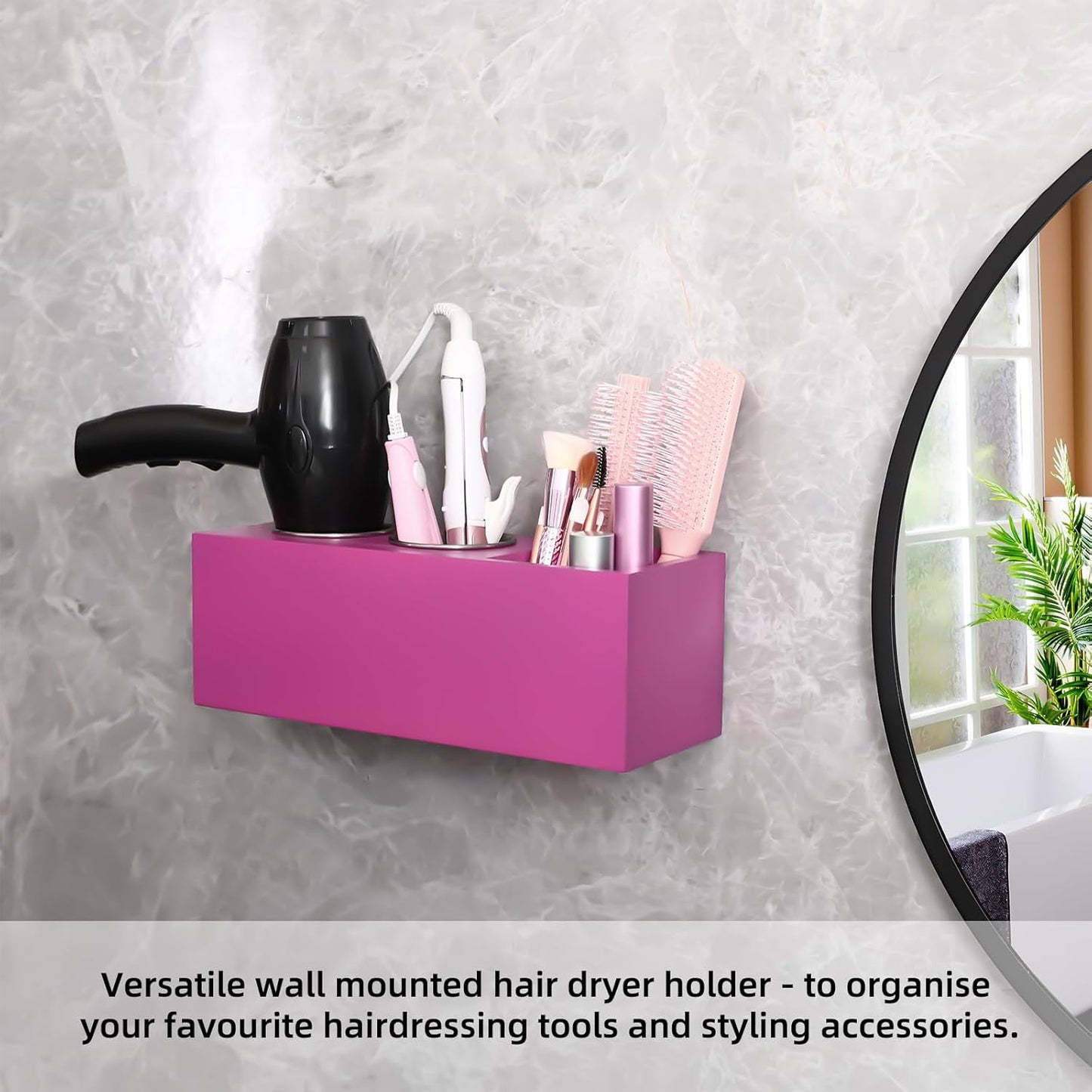 Hair Dryer Countertop Holder, Hair Tool Organizer Wall Mount, Blow Dryer Holder Cabinet Door Organizer, Bathroom Countertop Blow Dryer Holder and Curling Iron Holder (Cedar Wood, Rose Red)