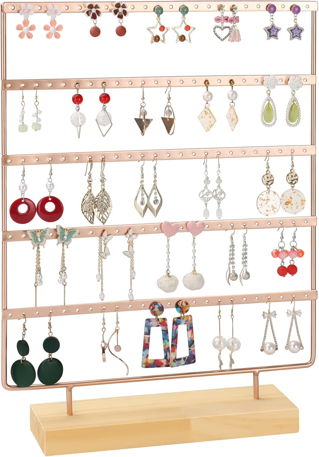 Earring Holder Organizer, Ear Jewelry Tree Organizer for Women, Earring Hanger with 5 Tiers & 120 holes (Rose Gold)