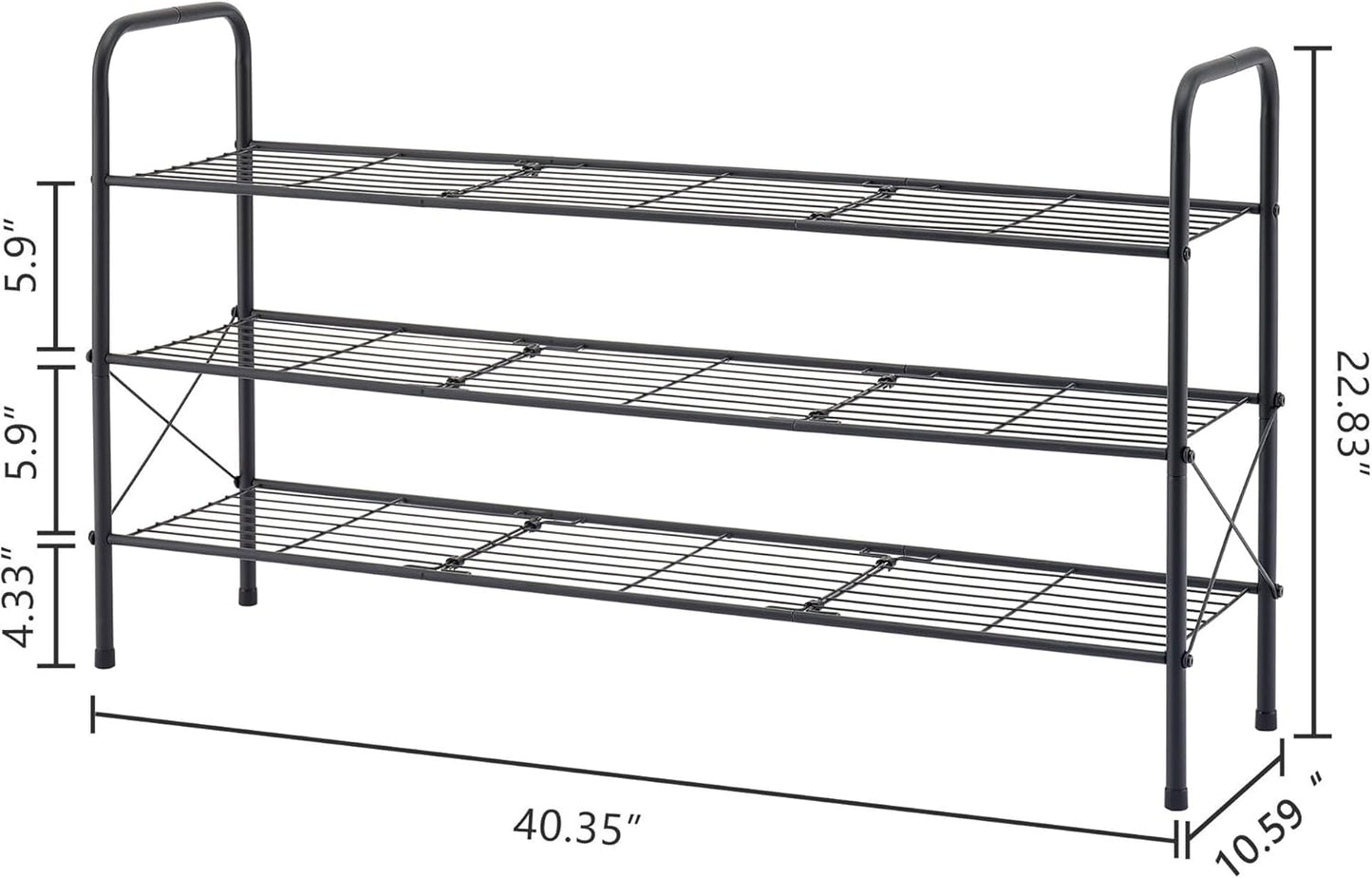 Hoctieon 3 Tier Mesh Style Shoe Rack, Entryway Shoe Shelf, Shoe Storage Organizer, Shoe Rack for Closet, Space Save for Bathroom, Garage, Hallway, Bedroom, Living Room, Black