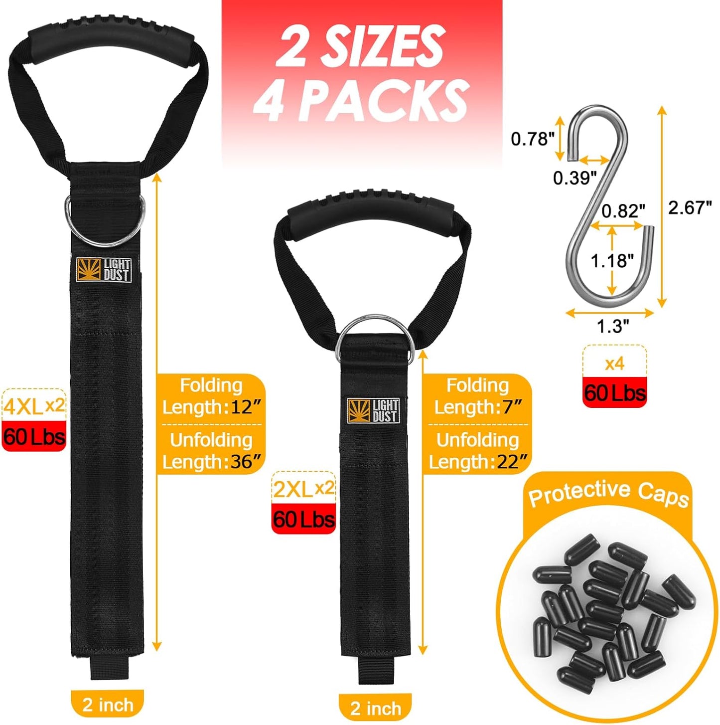 Hanging Extension Cord Holder - 4Pack 22" 35" Handle Wrap Straps with S Hooks Heavy Duty Garage Organizer Tool Hangers - Garden Hose Power Electrical Cable Rope RV Shed Storage and Organization