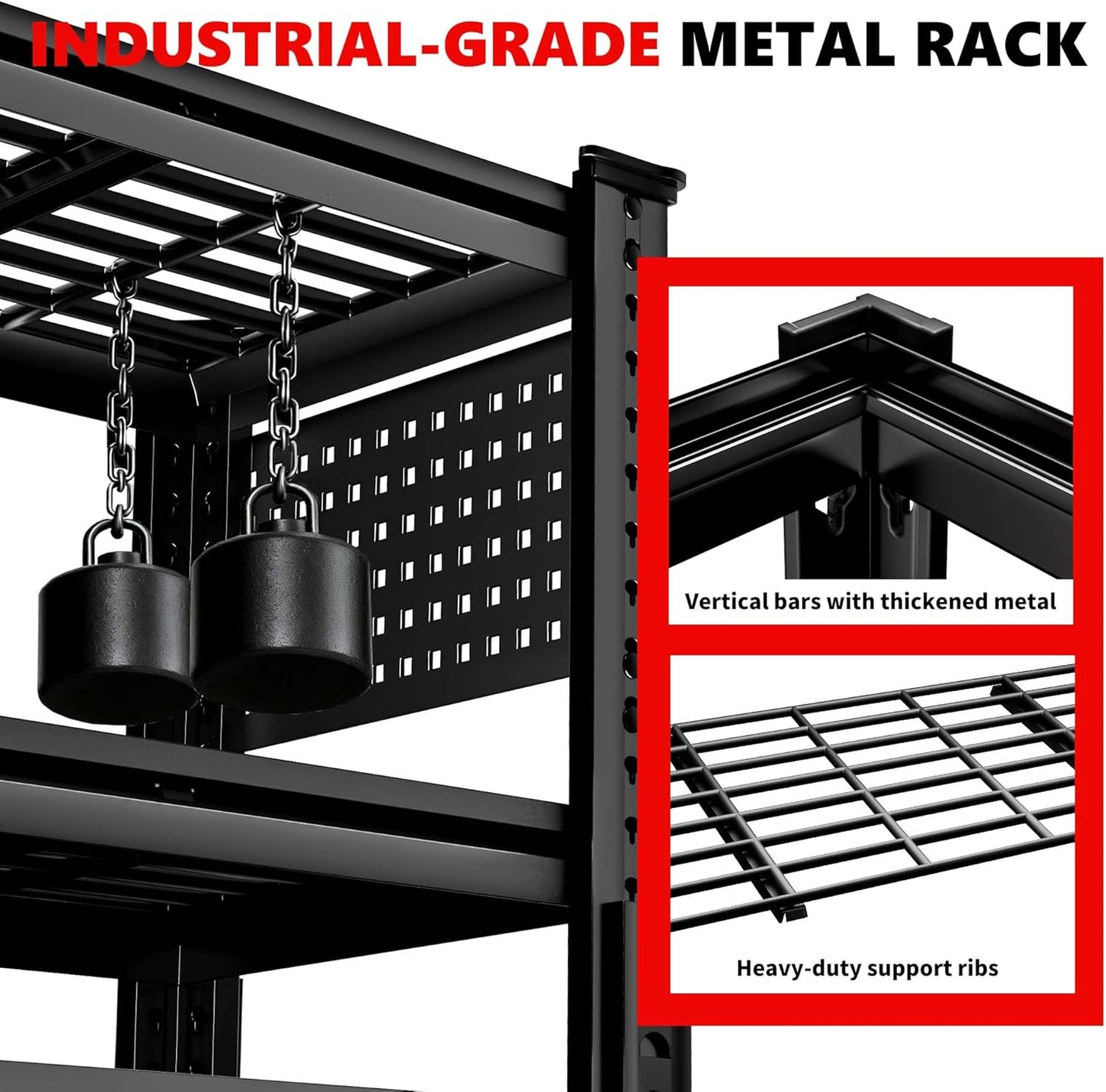 SILVEL 48.2" W Garage Shelving, 5000LBS Heavy Duty Metal Shelving, 2025 Grid Storage Shelves with 2 Side Pegboards, Industrial 5 Tier Shelves for Basement Pantry Warehouse Supermarket, 6 Pack