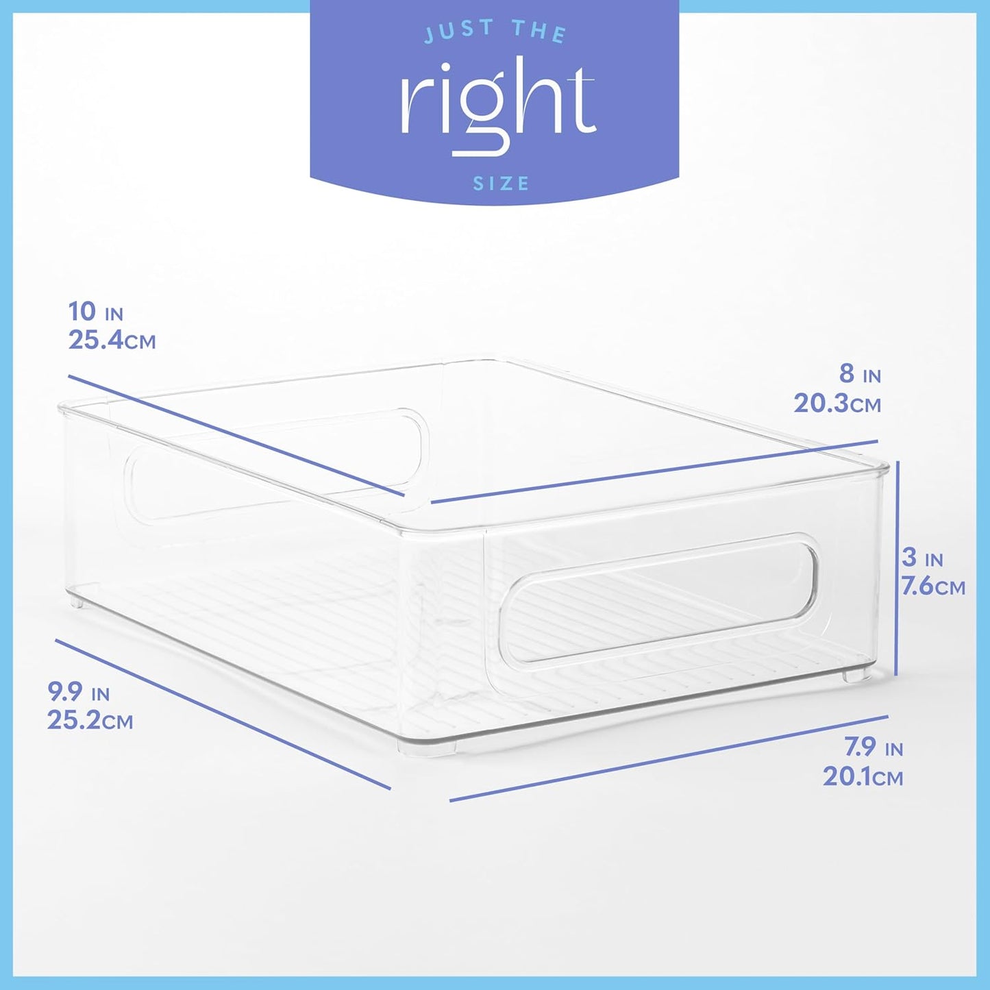 primebox Plastic Food Storage 6 Pack Clear Container Bin with Handles for Organizing Kitchen, Pantry, Refrigerator, Freezer, Pantry, Cabinet, Closet, Bathroom. Stackable 10”x8”x3”
