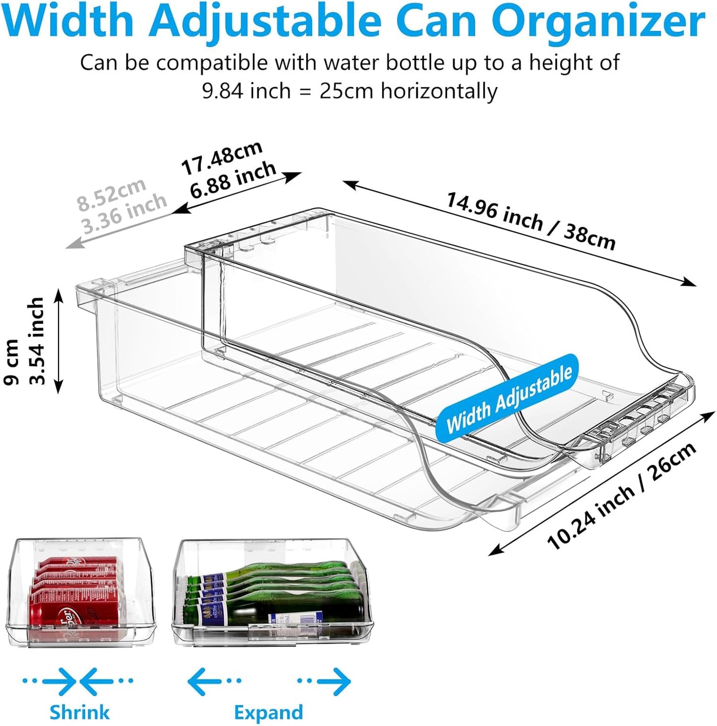 4 Packs Clear Width Adjustable Soda Can Organizer for Refrigerator Expandable Soda Can Dispenser for Beer Soda Seltzer Pop Can Soda Expand Organizer for Fridge Kitchen Pantry