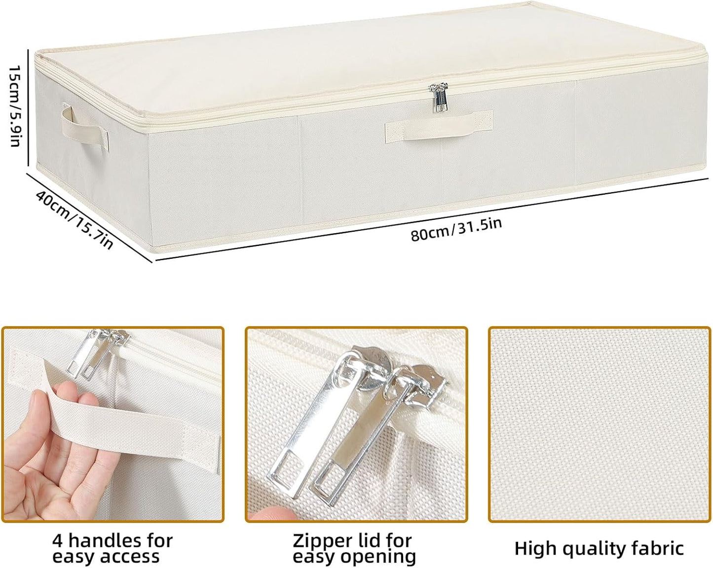 Under Bed Storage Containers, Storage Bins With Lids, Clothes Organizers With Sturdy Structure and Reinforced Handles, Beige, 2 Pack, 31.5 x 15.7 x 5.9 Inch