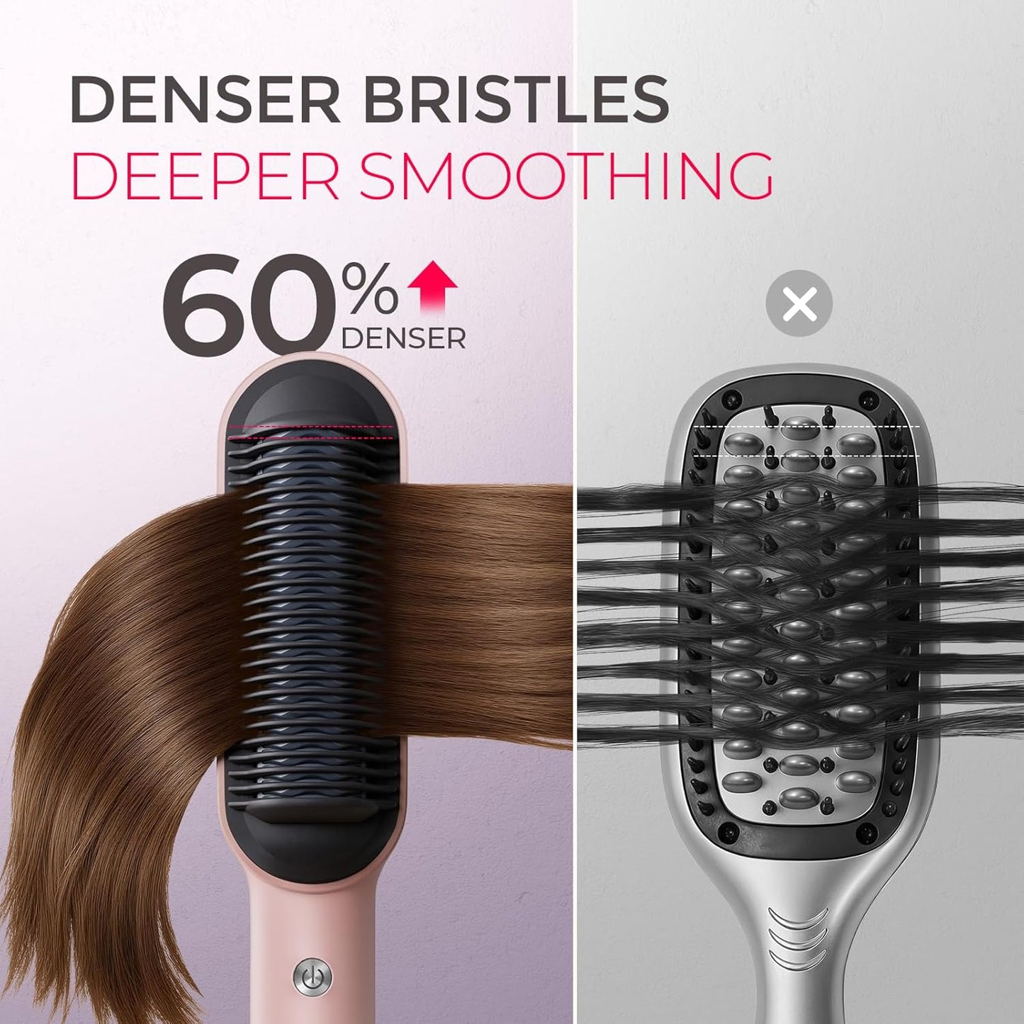 TYMO Ring Hair Straightener Brush – Hair Straightening Iron with Built-in Comb, 20s Fast Heating & 5 Temp Settings & Anti-Scald, Perfect for Professional Salon at Home, Sakura Pink