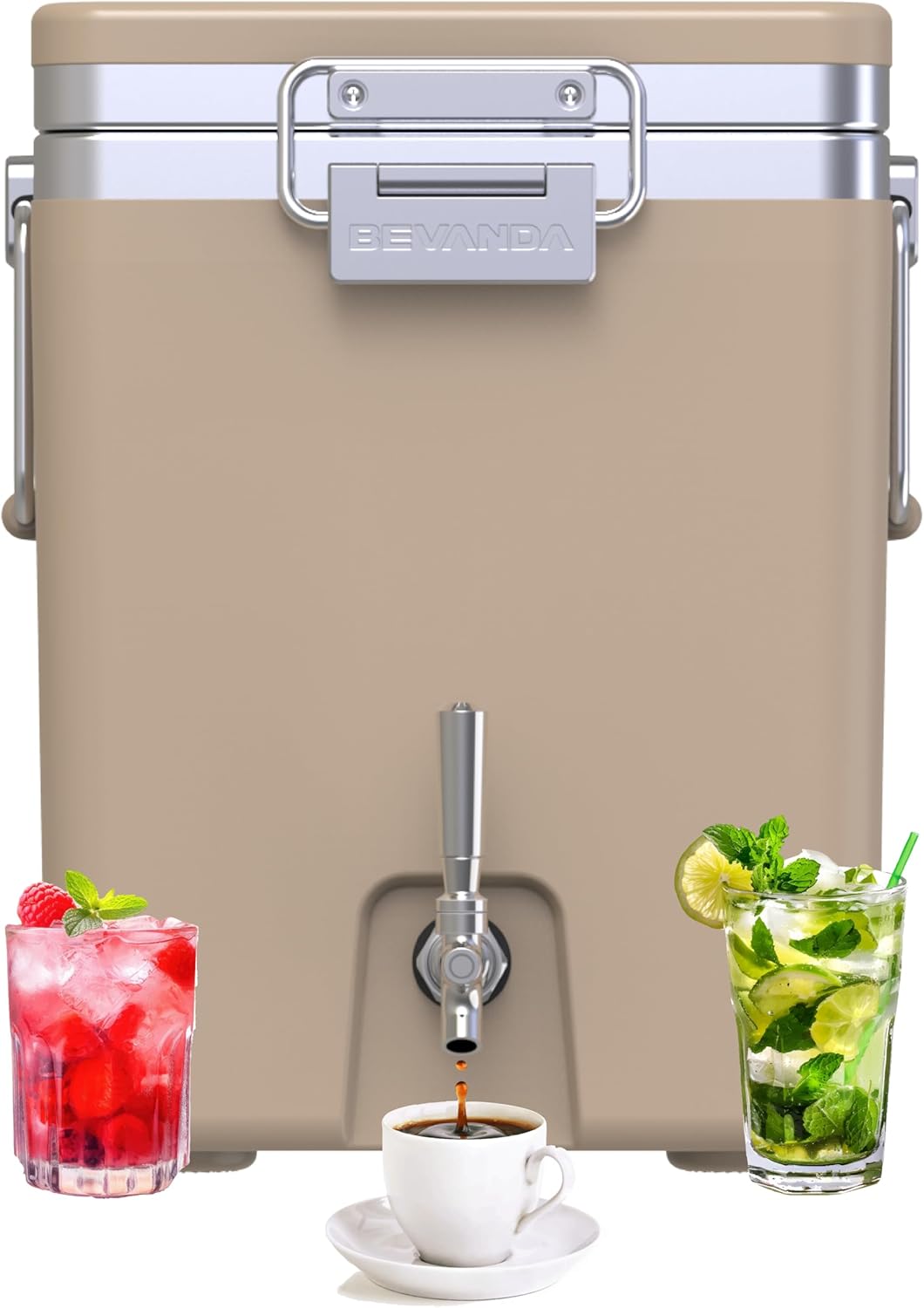 Bevanda - Sperse Drink Dispenser - Large Insulated Stainless Steel Water and Beverage Dispenser - Ideal for Parties, Camping Trips, and Outdoor Events - Leakproof, Durable, Portable (Tan, 5 Gallon)