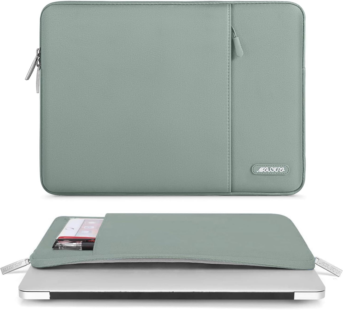 MOSISO Laptop Case 13.3 inch, 13-13.3 inch Laptop Sleeve Compatible with MacBook Air/Pro 13/Pro 14 M5 M4 M3 M2 M1, HP Dell ASUS Lenovo,Polyester Vertical Computer Sleeve Bag with Pocket, Antique Green